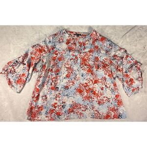 Zac &‎ Rachel Woman Floral Print Bell Sleeve V Neck Blouse Top 2X A1